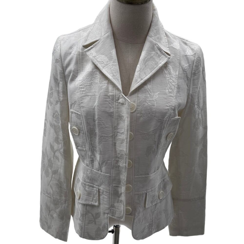 Vintage Votre Nom White Floral Stitched Lined Blazer- 6